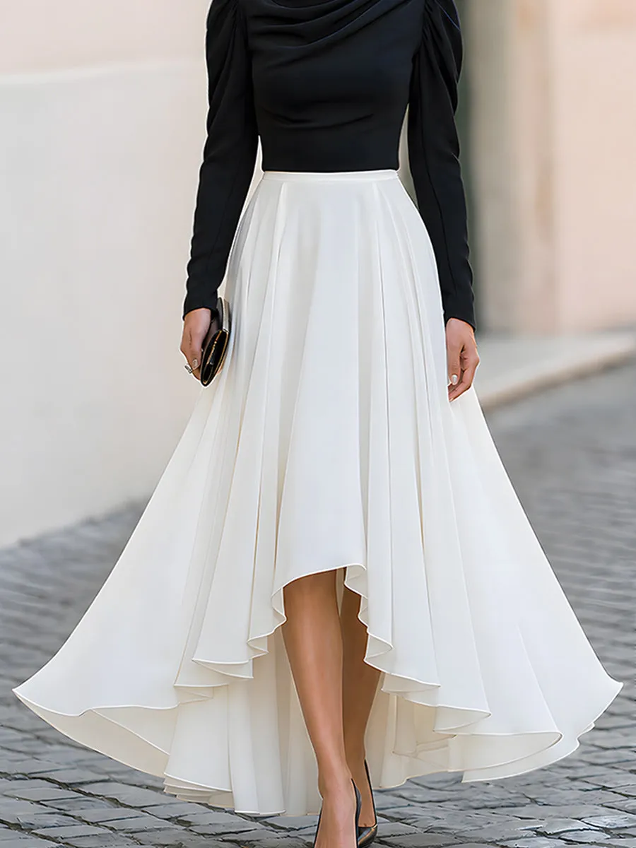 Draped Neck Puff Sleeve High-Low Maxi Dress sold by Mooyius product image thumbnail 3
