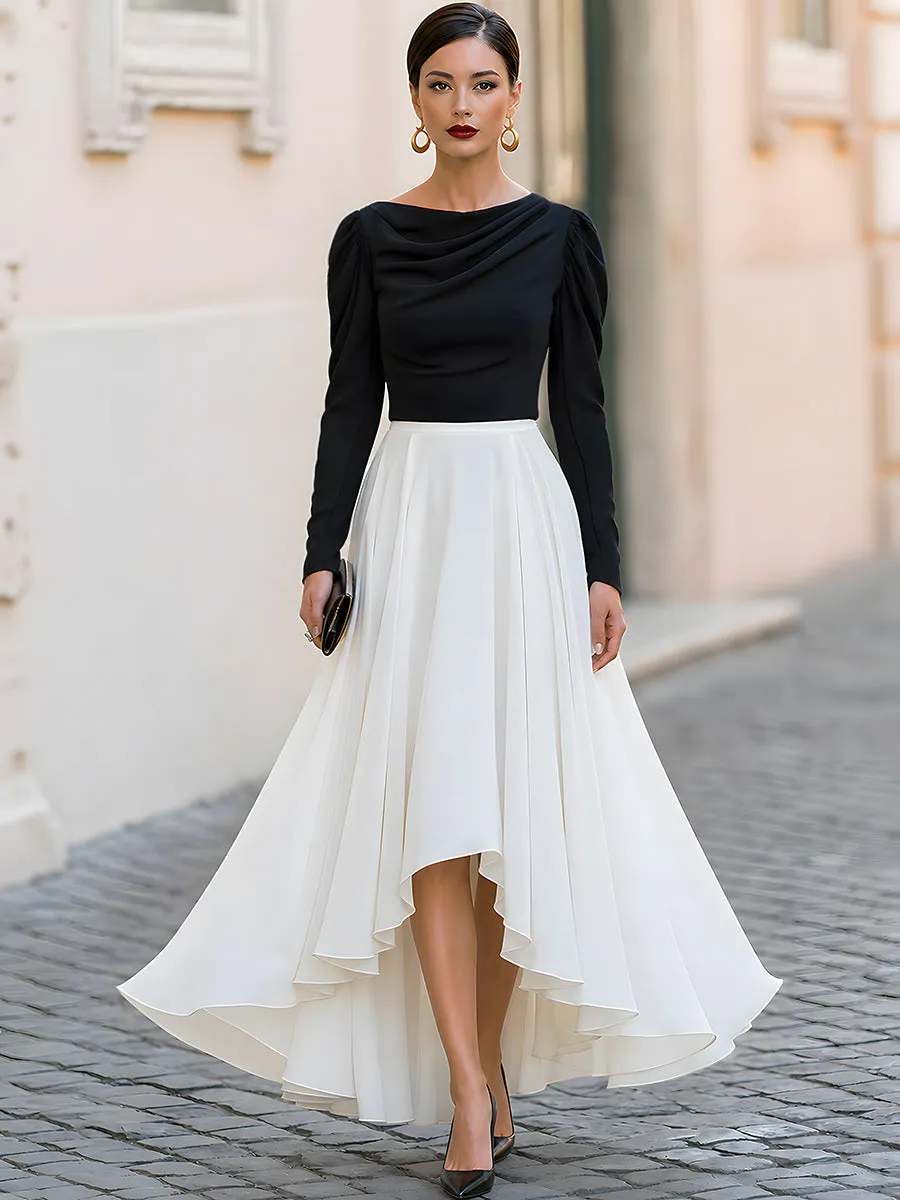 Draped Neck Puff Sleeve High-Low Maxi Dress sold by Mooyius product image thumbnail 2