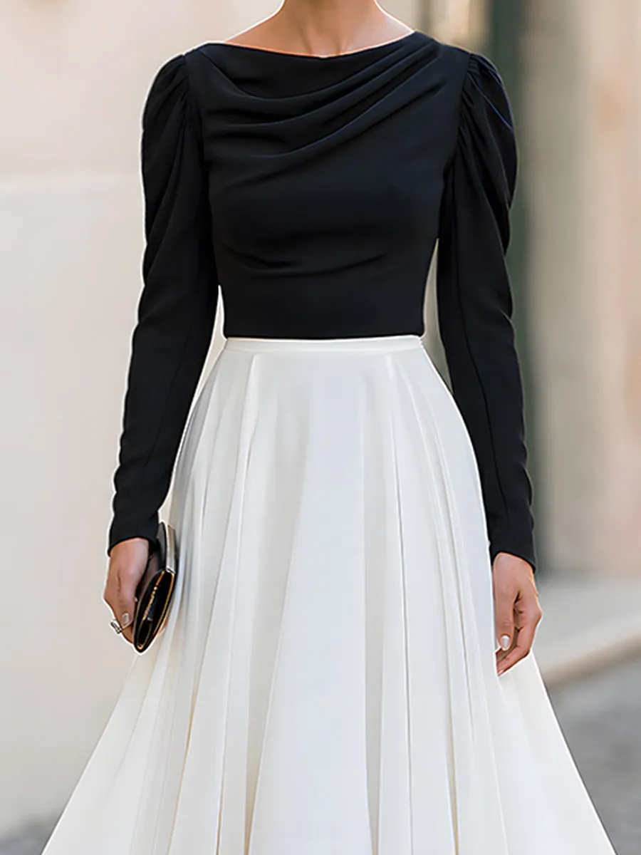 Draped Neck Puff Sleeve High-Low Maxi Dress sold by Mooyius product image thumbnail 4