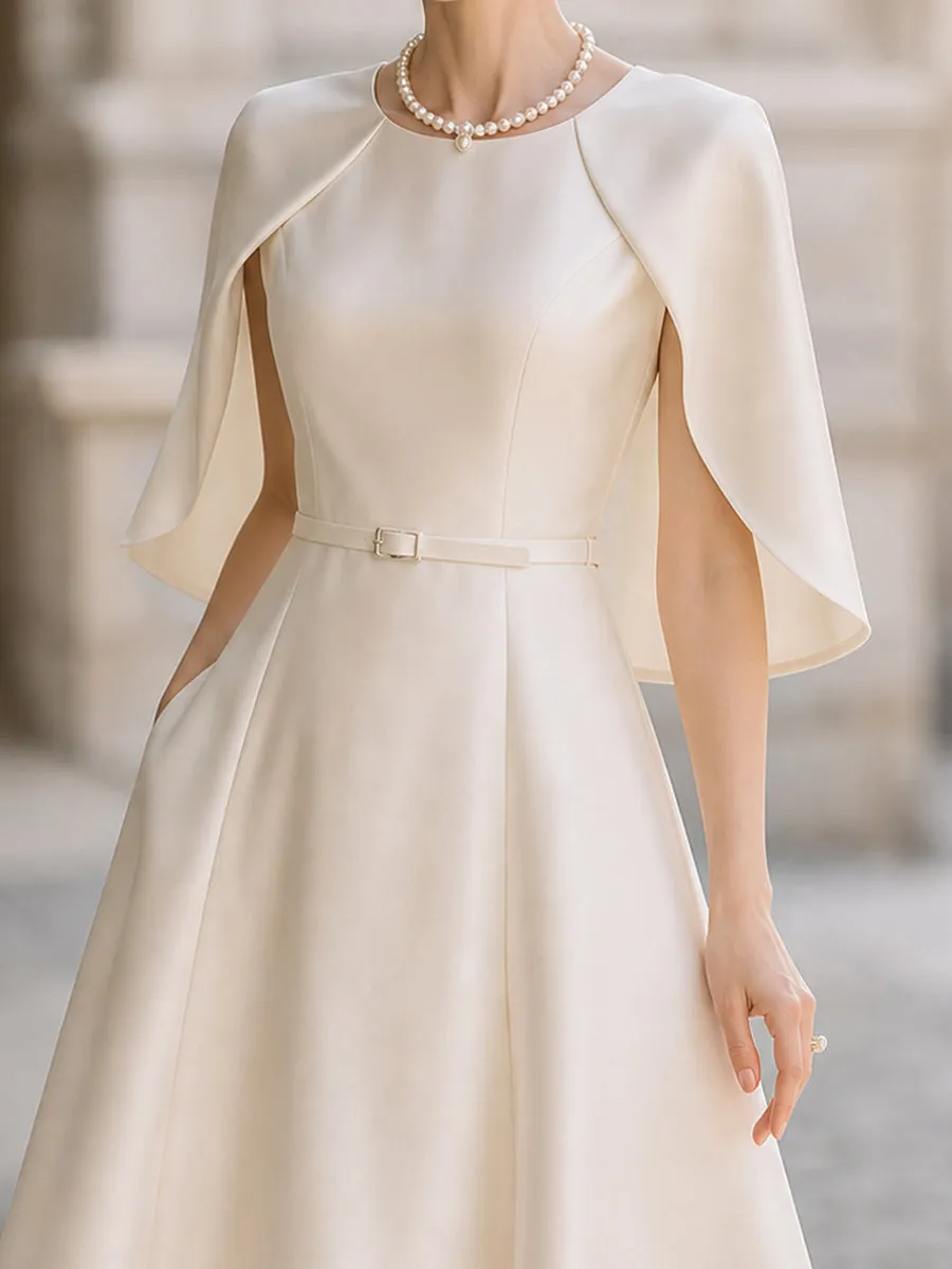 Elegant Satin Cape-Sleeve A-Line Midi Dress sold by Mooyius product image thumbnail 4