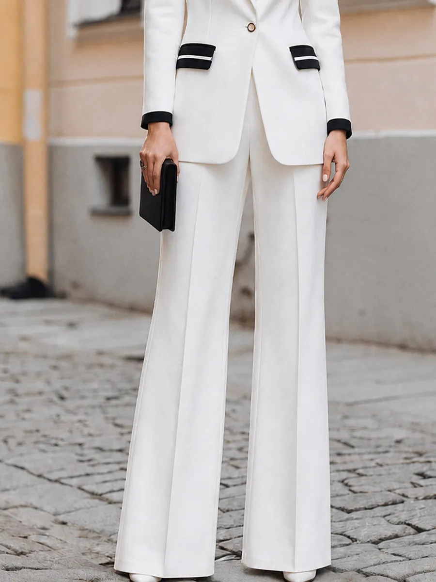 Black Contrast Trim Blazer & Wide Leg Trousers Two-Piece Formal Suit Set sold by Mooyius product image thumbnail 4