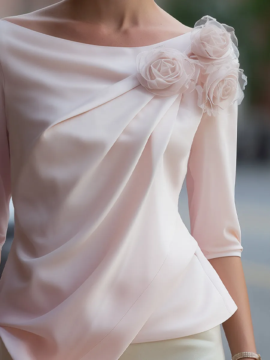3D Floral Draped Chiffon Asymmetric Top sold by Mooyius product image thumbnail 4