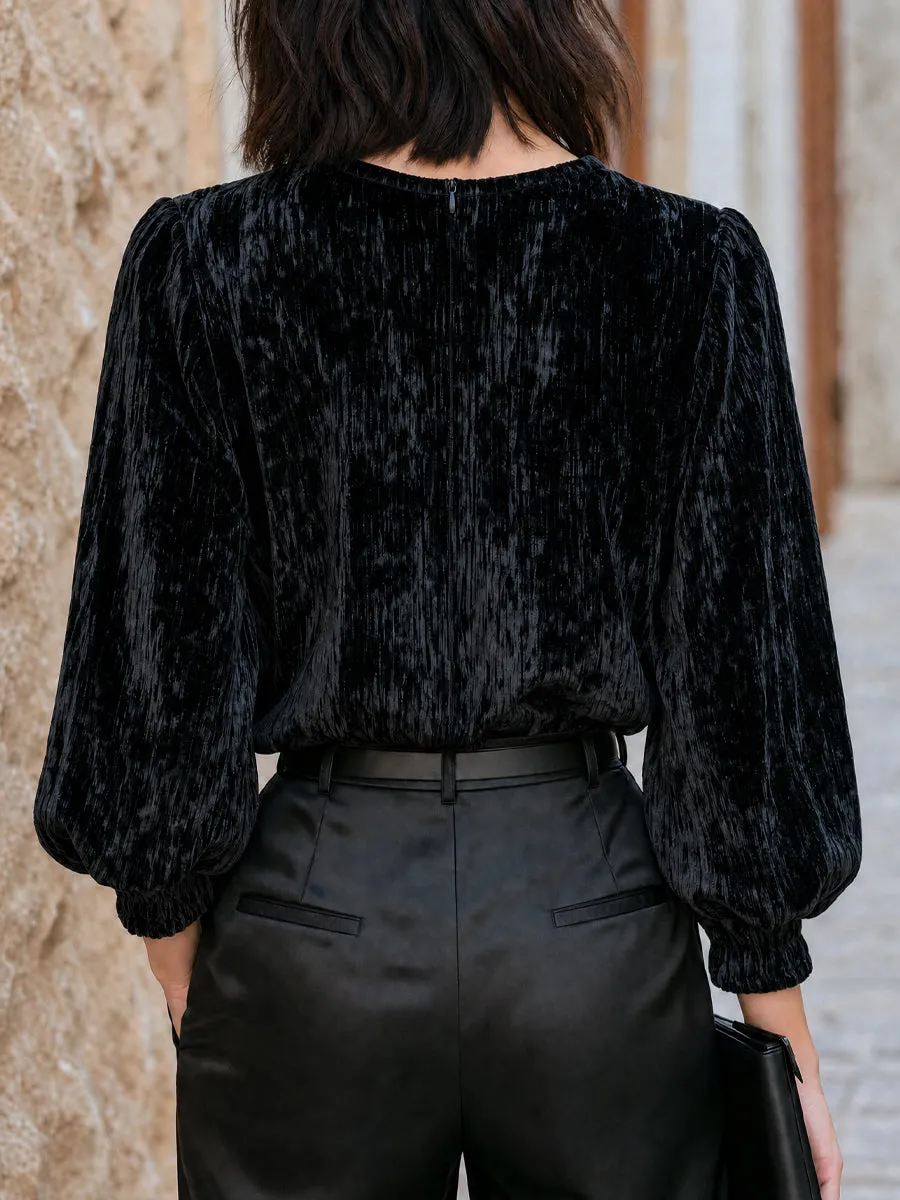 Crushed Velvet Puff-Sleeve Blouse sold by Mooyius product image thumbnail 4