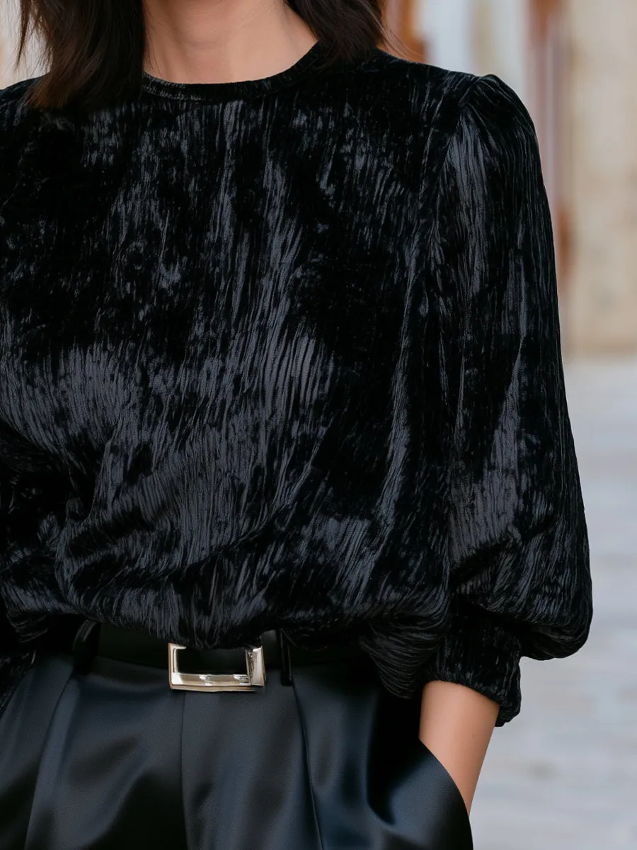 Crushed Velvet Puff-Sleeve Blouse sold by Mooyius product image thumbnail 3