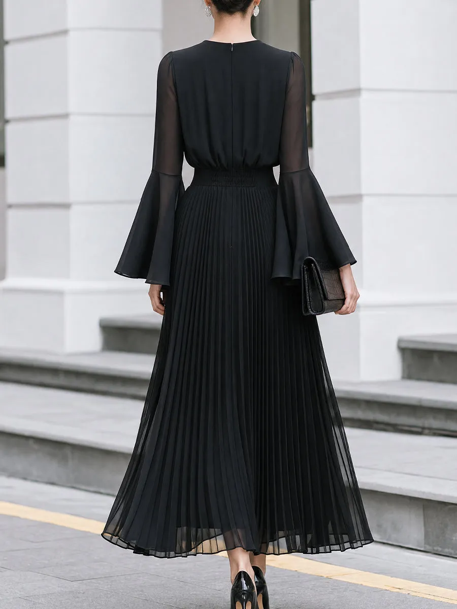 Pleated Chiffon Bell-Sleeve A-Line Maxi Dress sold by Mooyius product image thumbnail 4