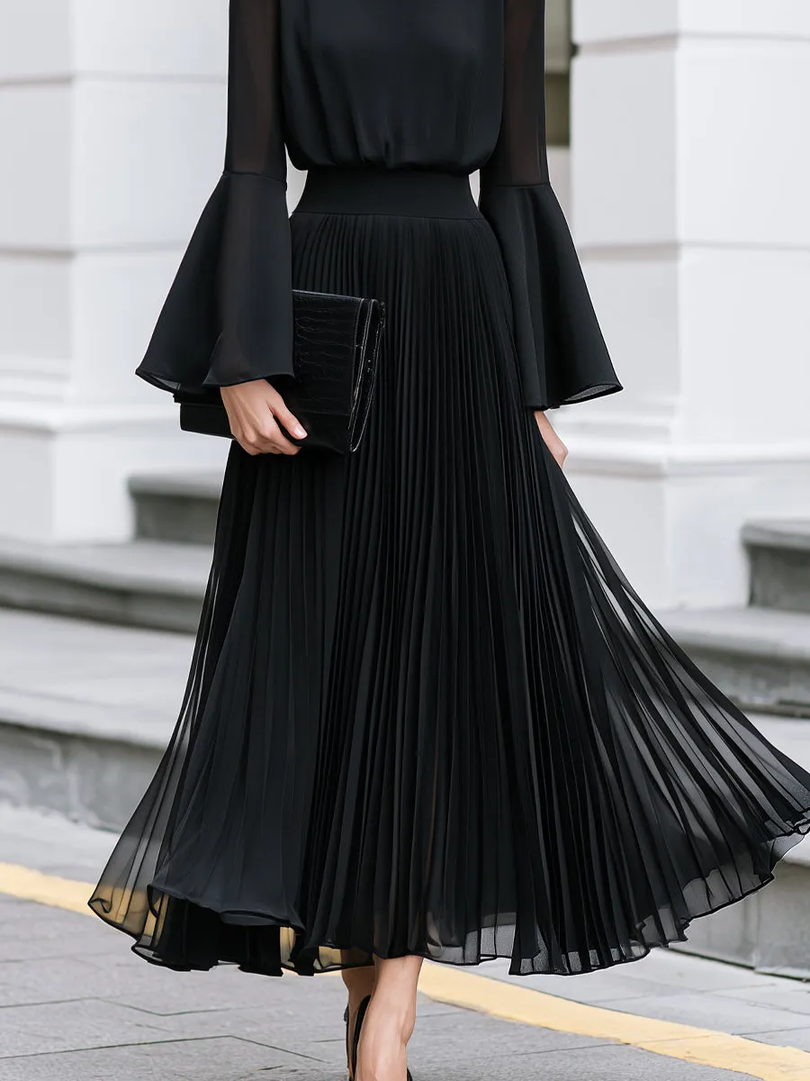 Pleated Chiffon Bell-Sleeve A-Line Maxi Dress sold by Mooyius product image thumbnail 3