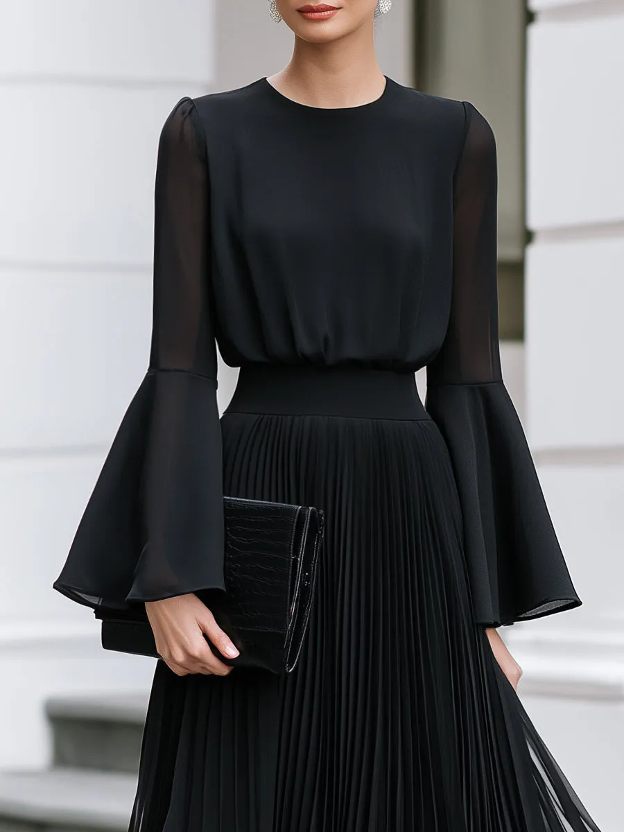 Pleated Chiffon Bell-Sleeve A-Line Maxi Dress sold by Mooyius product image thumbnail 2