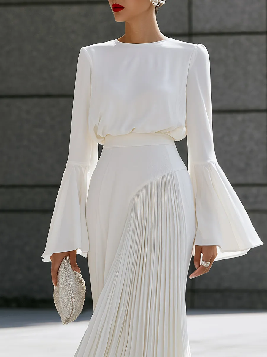 Bell-Sleeve Blouse And Pleated Maxi Skirt Set sold by Mooyius product image thumbnail 2