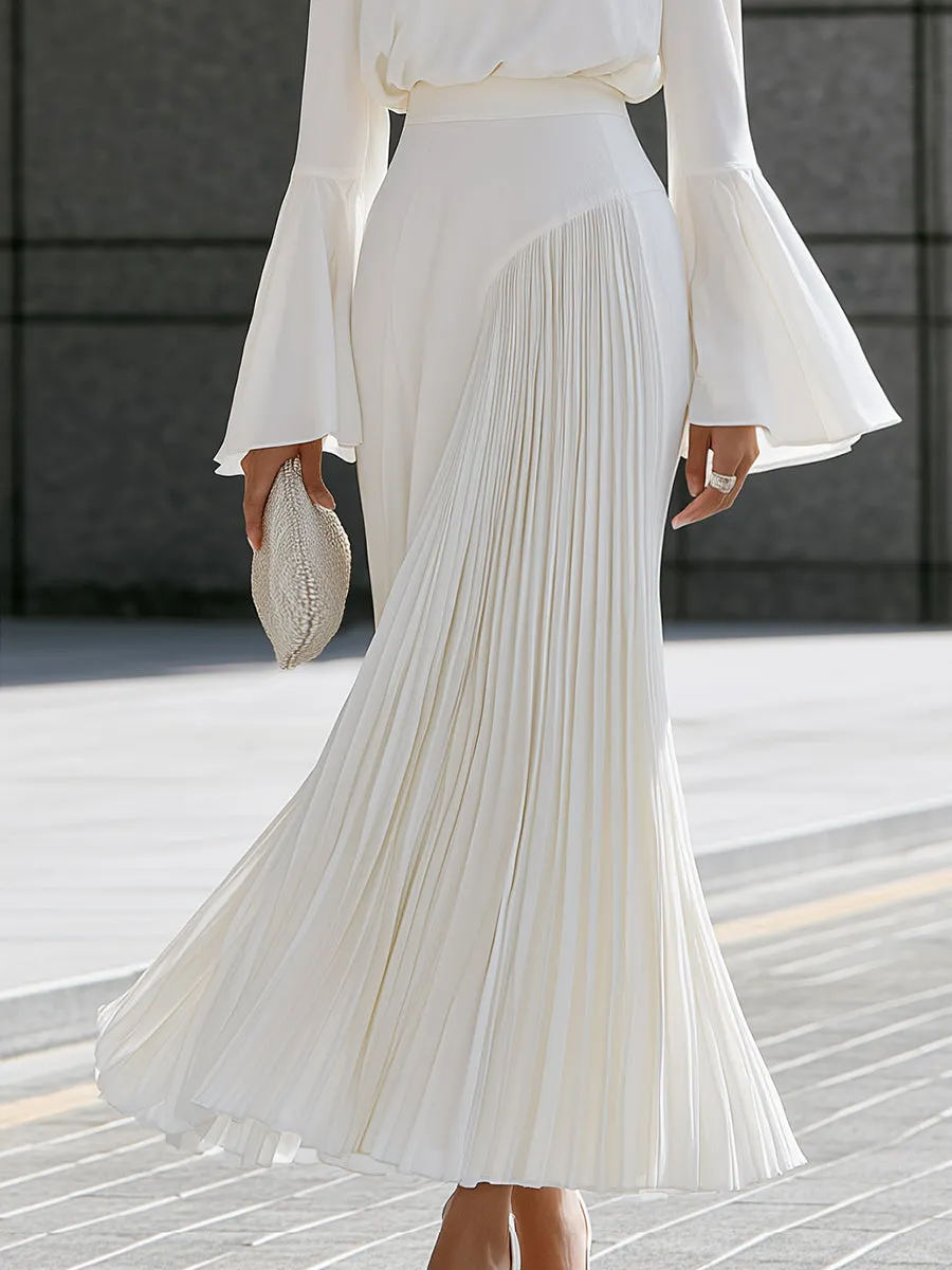 Bell-Sleeve Blouse And Pleated Maxi Skirt Set sold by Mooyius product image thumbnail 3