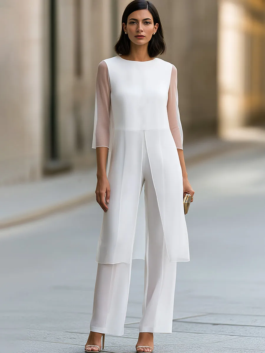 Two-Piece Set: Sheer-Sleeve Tunic Top & Wide-Leg Trousers sold by Mooyius product image thumbnail 2