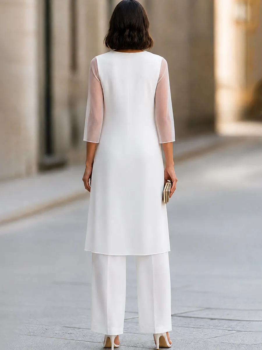 Two-Piece Set: Sheer-Sleeve Tunic Top & Wide-Leg Trousers sold by Mooyius product image thumbnail 5