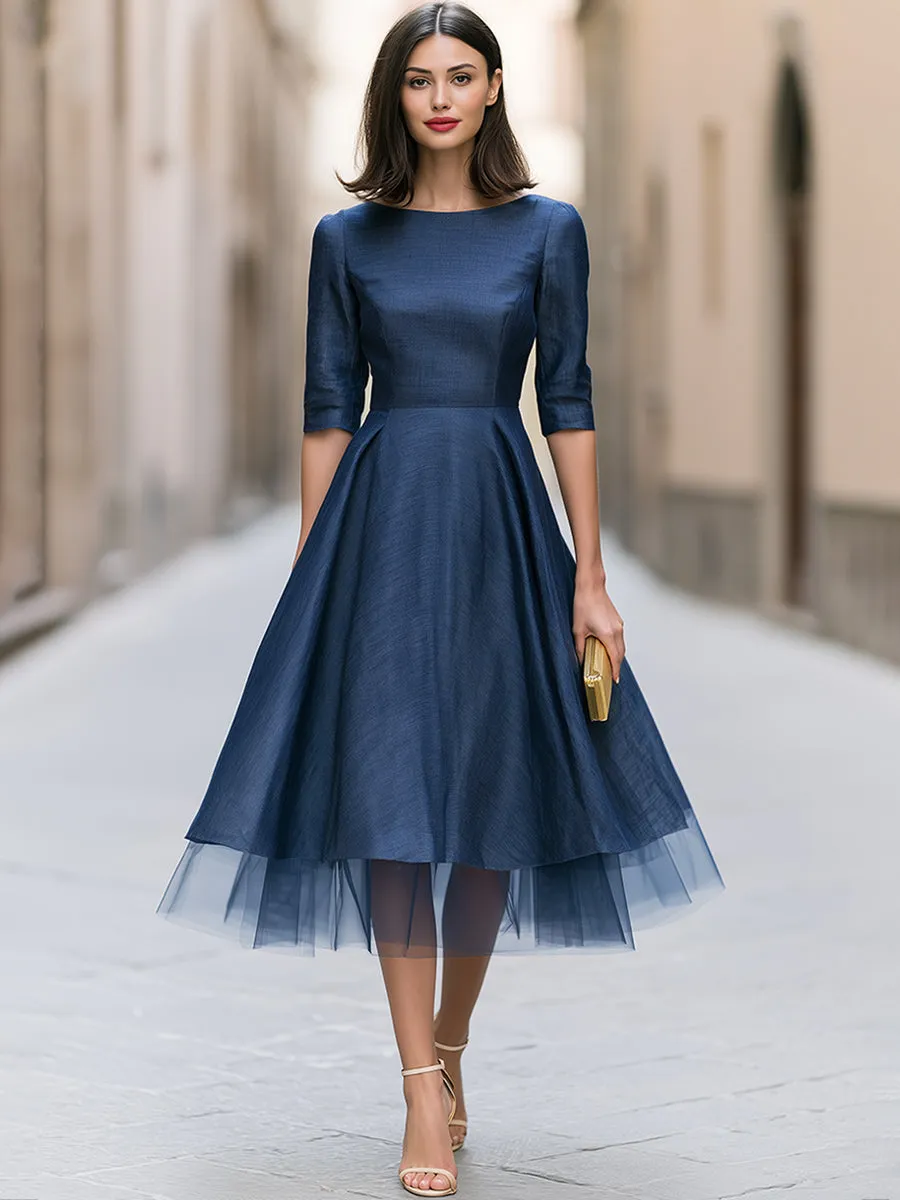 Tulle Hem Bateau Neck A-Line Midi Dress sold by Mooyius product image thumbnail 2