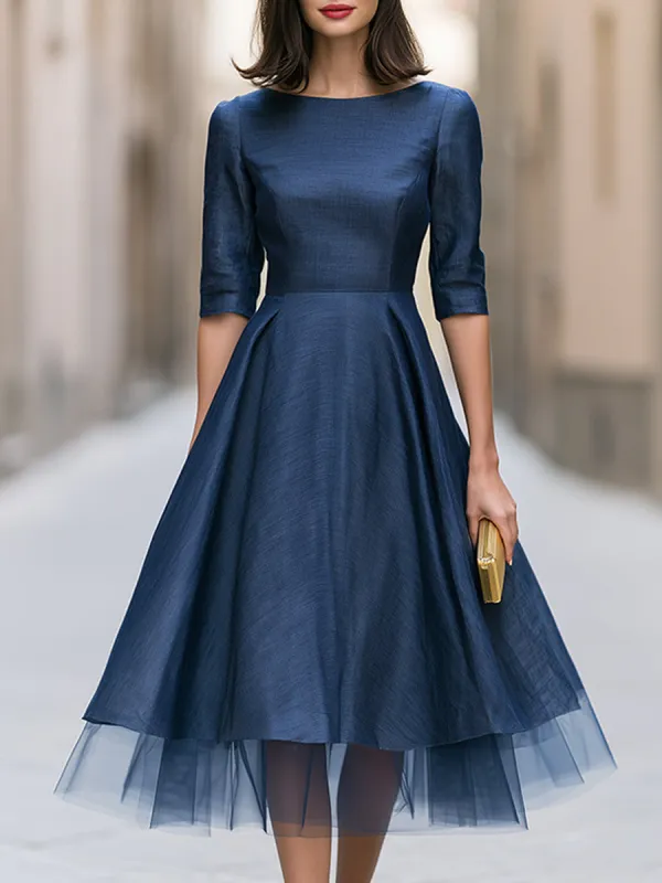 Tulle Hem Bateau Neck A-Line Midi Dress made by Mooyius