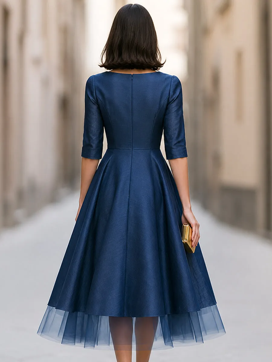 Tulle Hem Bateau Neck A-Line Midi Dress sold by Mooyius product image thumbnail 5