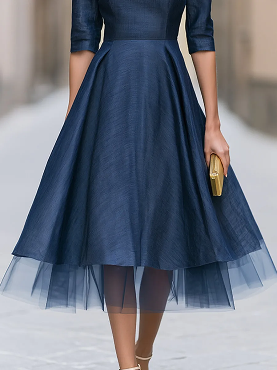 Tulle Hem Bateau Neck A-Line Midi Dress sold by Mooyius product image thumbnail 4