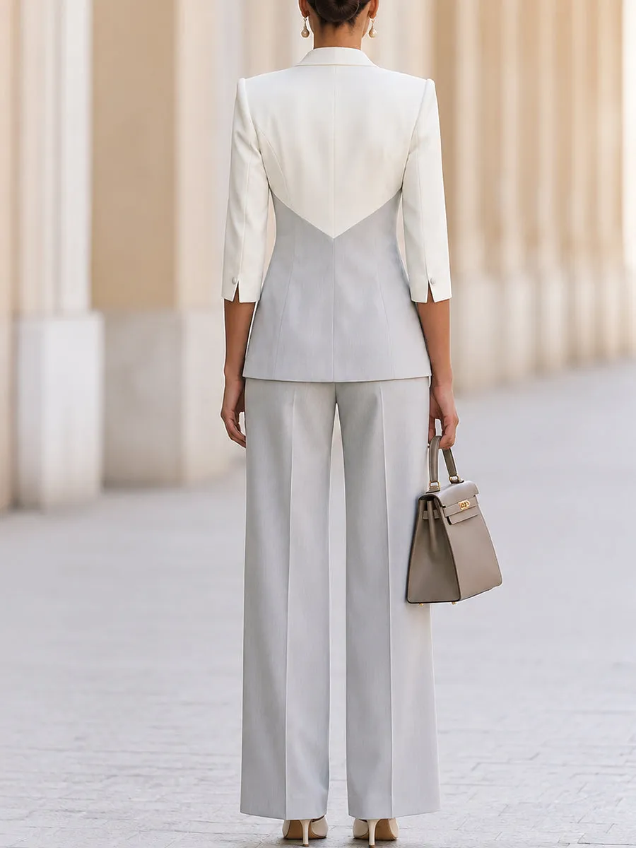 Color-blocked Two-piece Suit With Lapel Trousers sold by Mooyius product image thumbnail 4