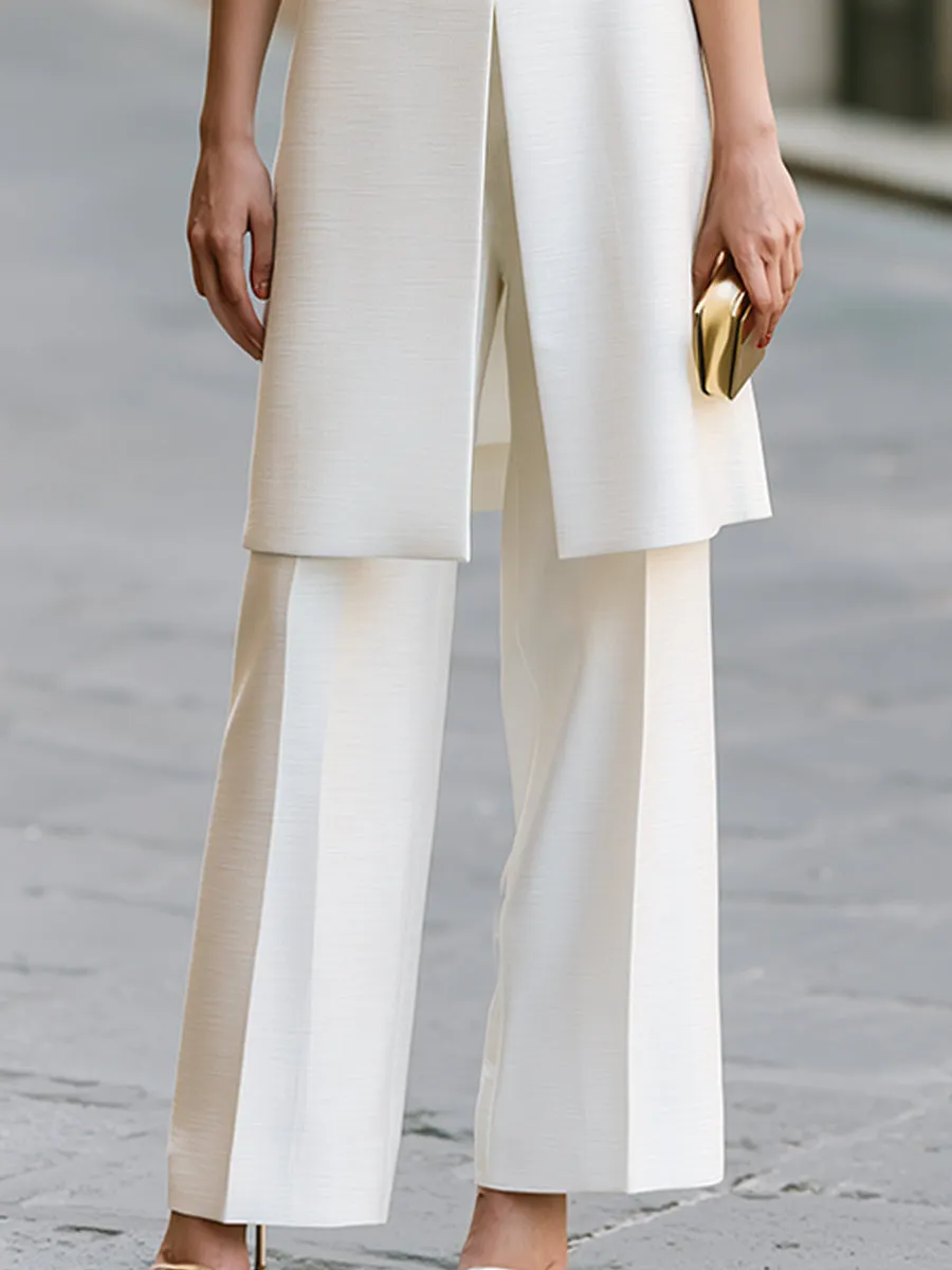 Sheer Sleeve Split-Front Tunic And Wide-Leg Pants Set sold by Mooyius product image thumbnail 2