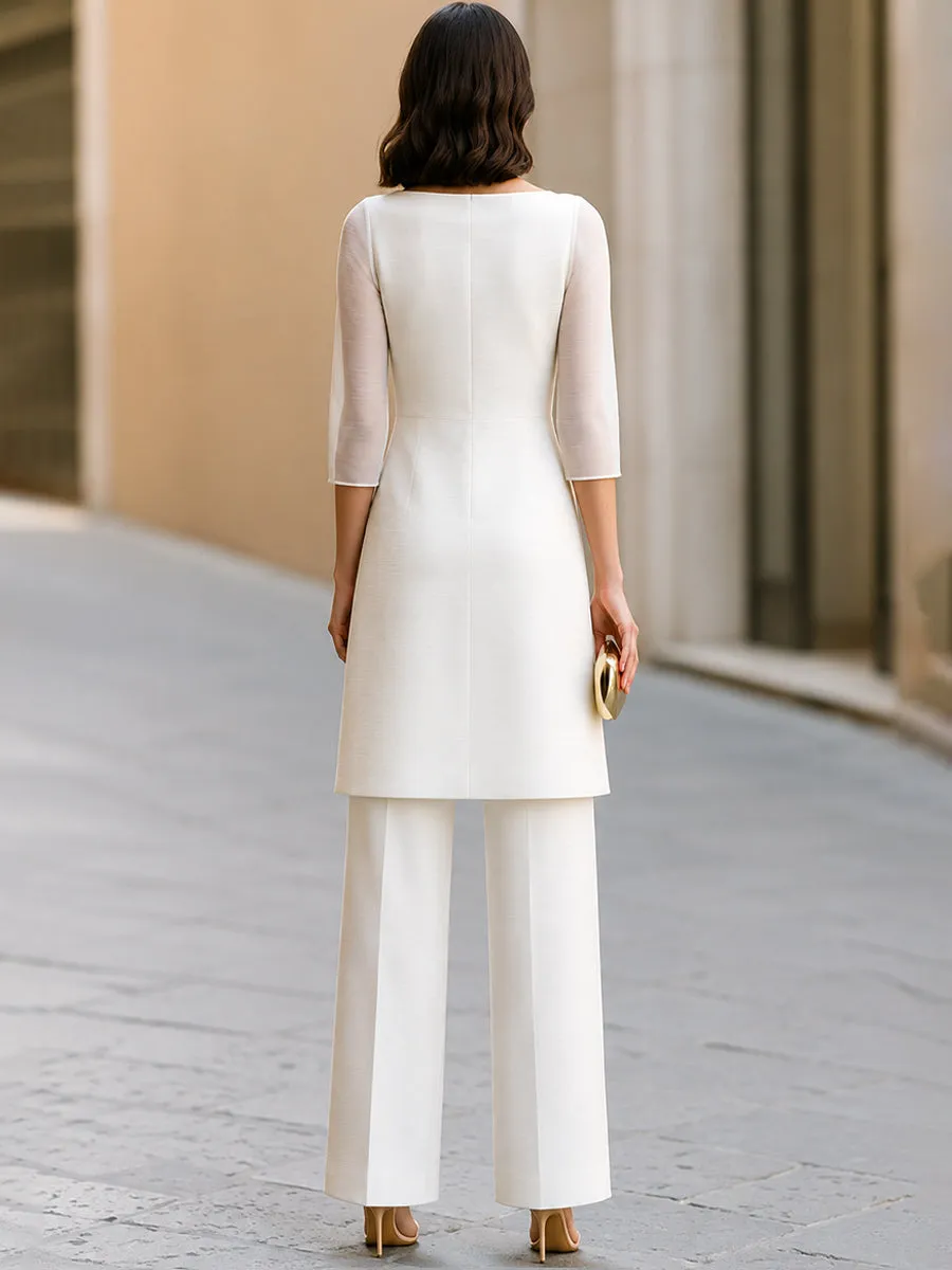 Sheer Sleeve Split-Front Tunic And Wide-Leg Pants Set sold by Mooyius product image thumbnail 4