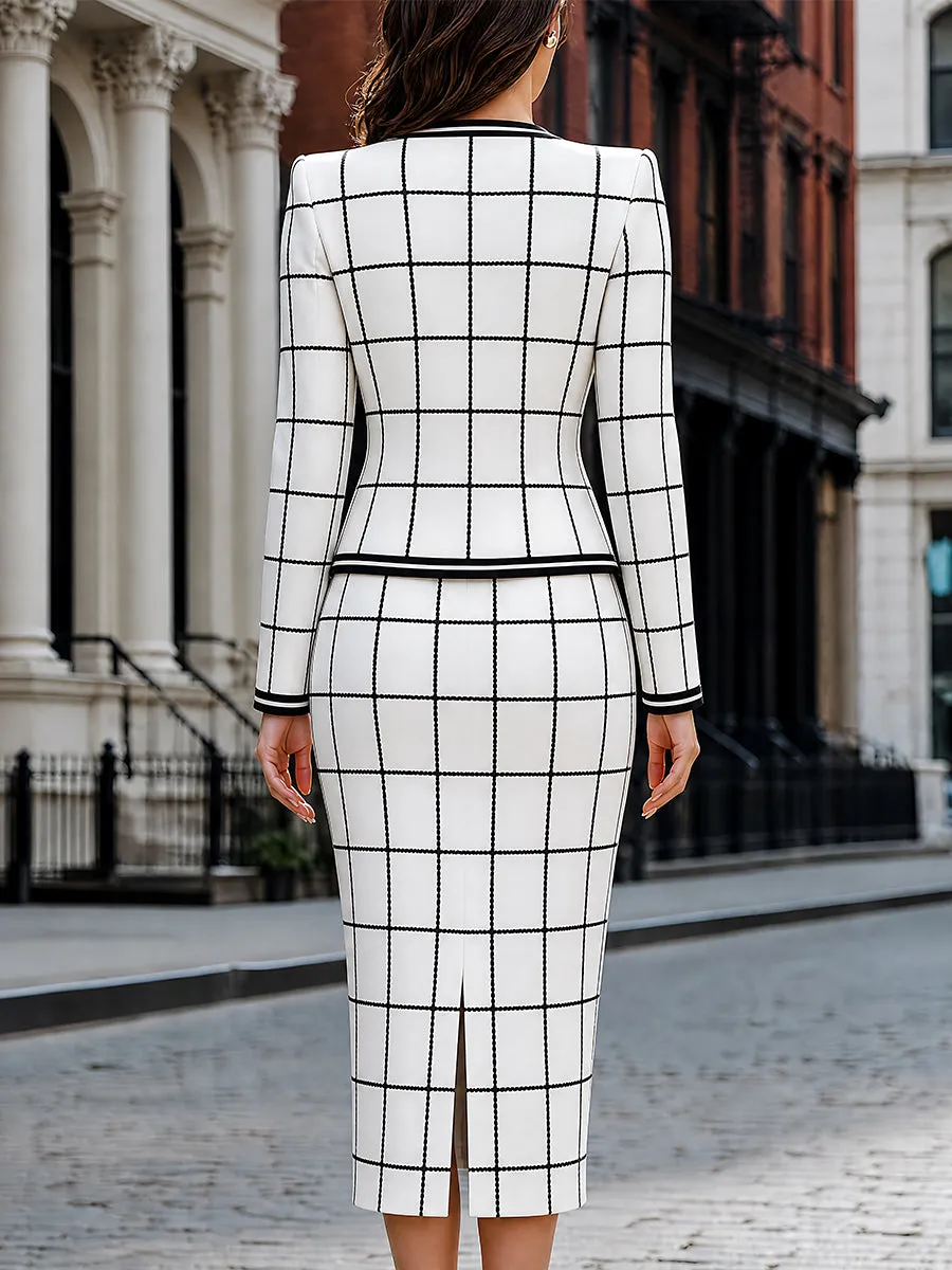 Windowpane Checkered Tailored Jacket And Midi Skirt Set sold by Mooyius product image thumbnail 5