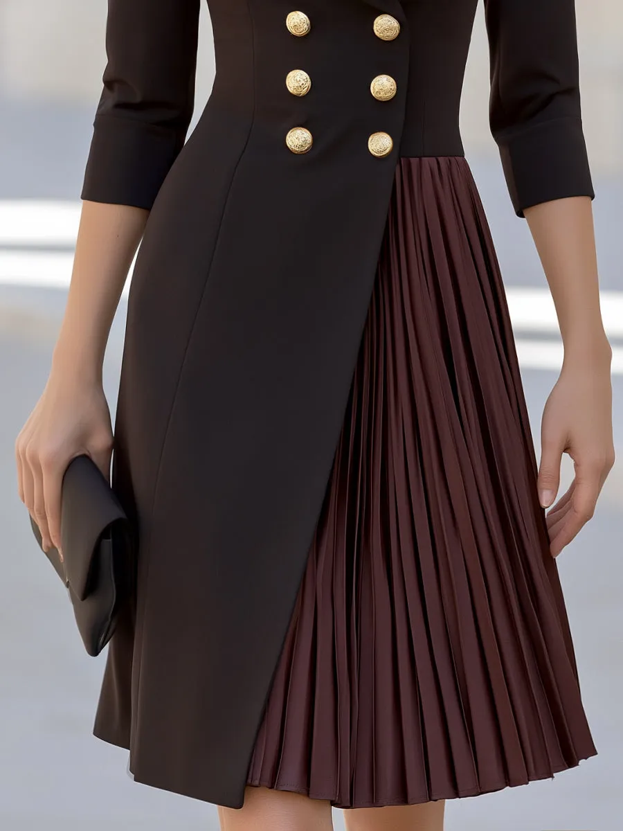 Double-Breasted Pleated Panel Blazer Midi Dress sold by Mooyius product image thumbnail 4