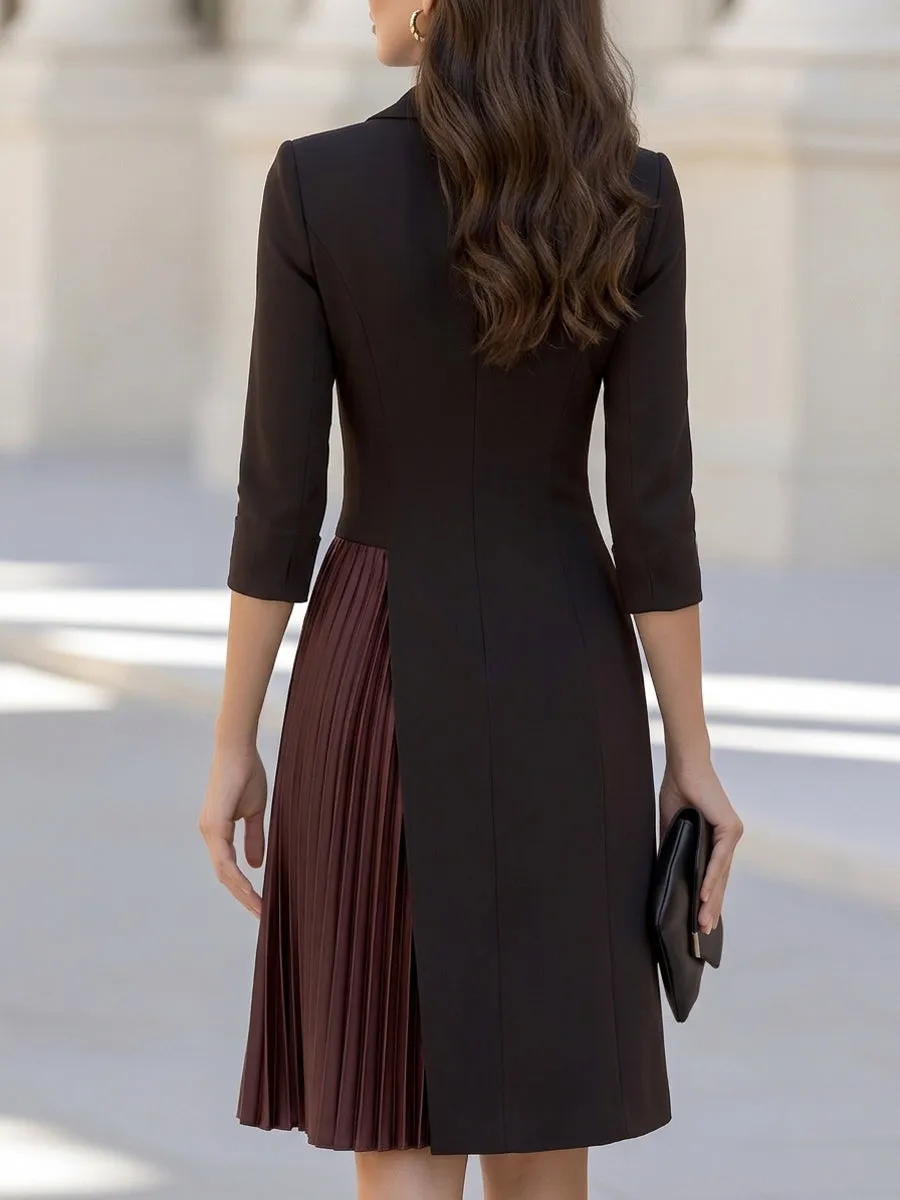 Double-Breasted Pleated Panel Blazer Midi Dress sold by Mooyius product image thumbnail 5