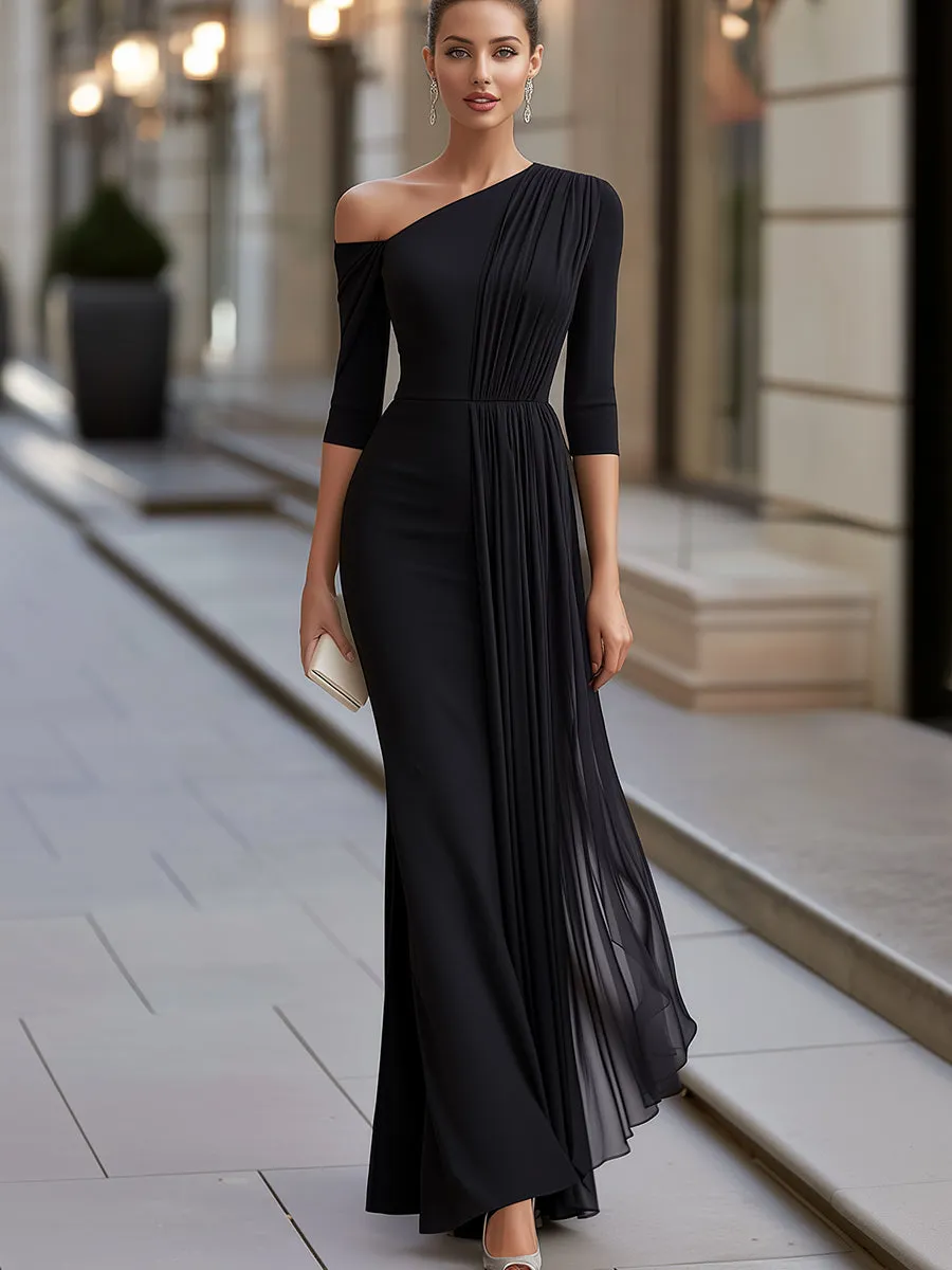 One Shoulder Draped Skirt Pleated Maxi Dress sold by Mooyius product image thumbnail 2