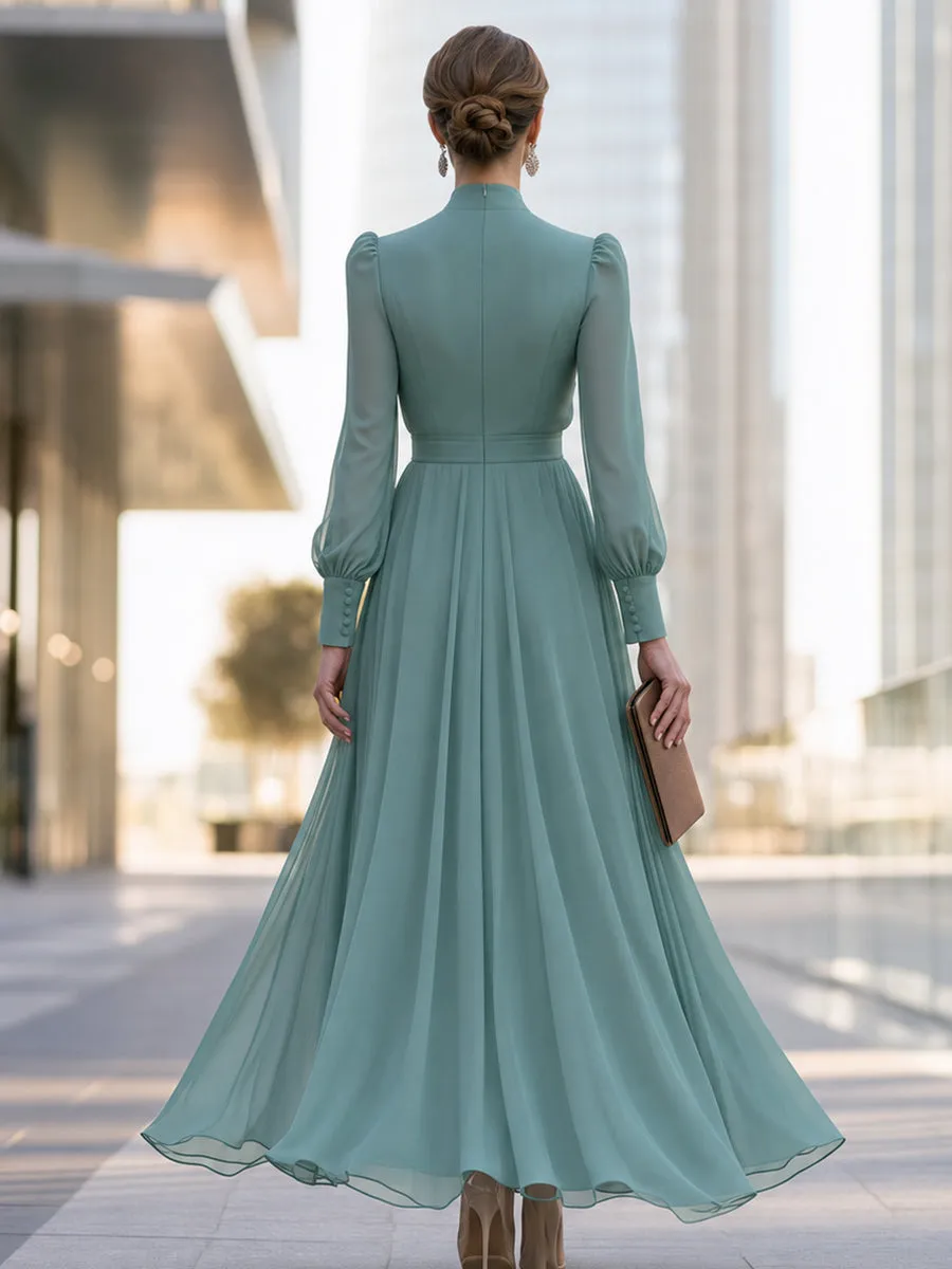 Chiffon Bow-Neck Long-Sleeve Maxi Dress sold by Mooyius product image thumbnail 5