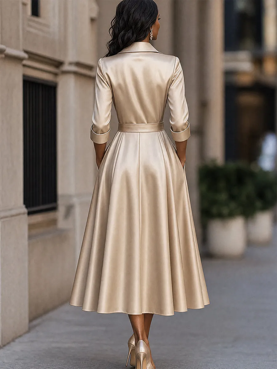 Satin Double-Breasted Tie-Waist Midi Dress sold by Mooyius product image thumbnail 4