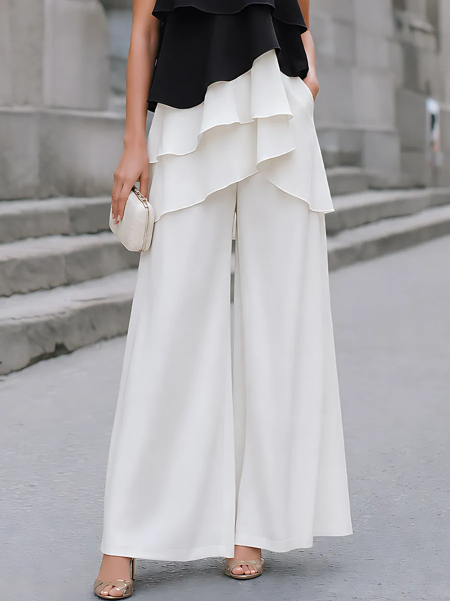 Layered Color-Block Chiffon Top and Wide-Leg Trousers Set sold by Mooyius product image thumbnail 4