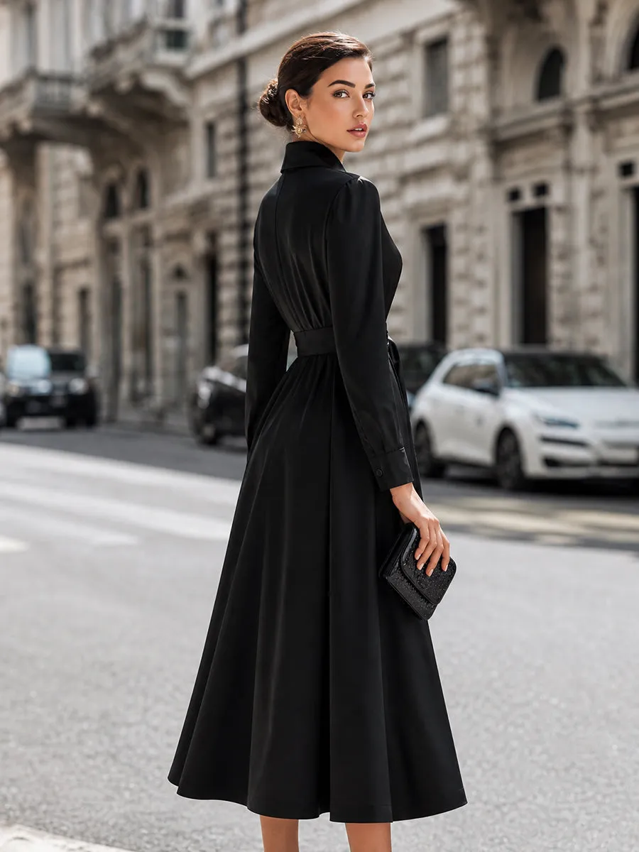Belted Button-Front Midi Shirt Dress With Full A-Line Skirt sold by Mooyius product image thumbnail 5