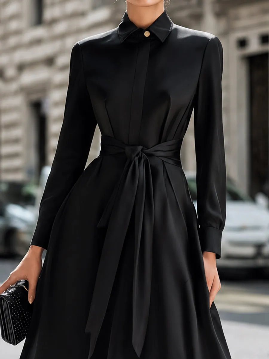 Belted Button-Front Midi Shirt Dress With Full A-Line Skirt sold by Mooyius product image thumbnail 3