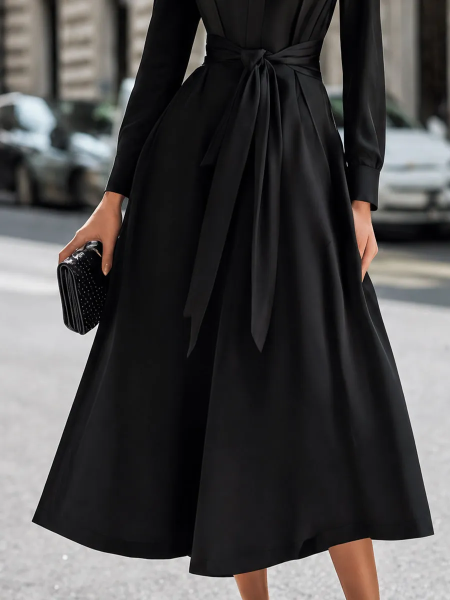 Belted Button-Front Midi Shirt Dress With Full A-Line Skirt sold by Mooyius product image thumbnail 4