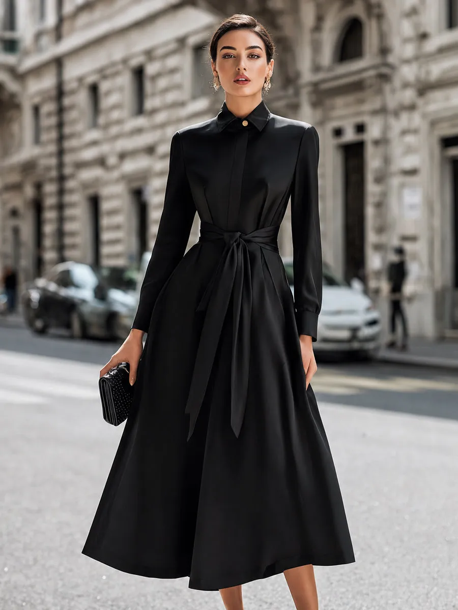 Belted Button-Front Midi Shirt Dress With Full A-Line Skirt sold by Mooyius product image thumbnail 2