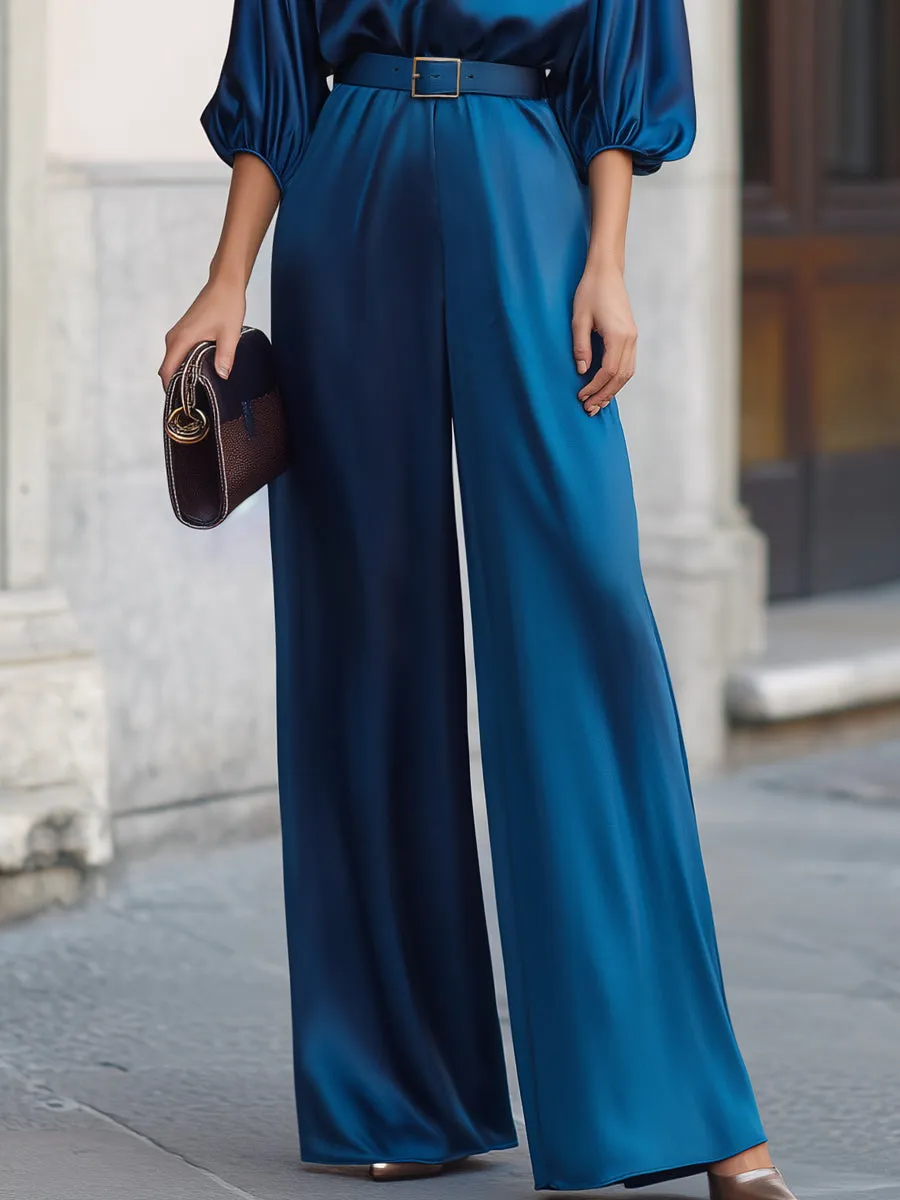 Draped Sleeves Belted Waist Satin Wide-Leg Jumpsuit sold by Mooyius product image thumbnail 3