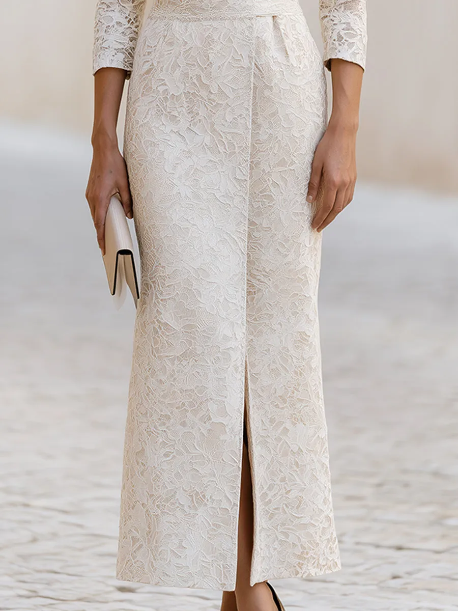 Ivory Lace Wrap-Collar Maxi Dress(Paired with a lace belt) sold by Mooyius product image thumbnail 4