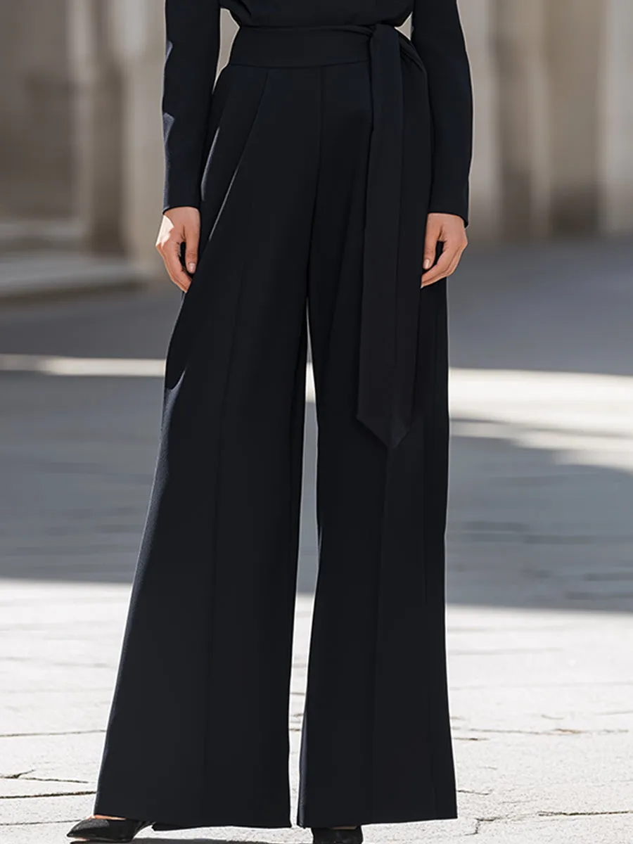 Mock-Neck Top & Wide-Leg Tie-Waist Trousers Two-Piece Set sold by Mooyius product image thumbnail 4