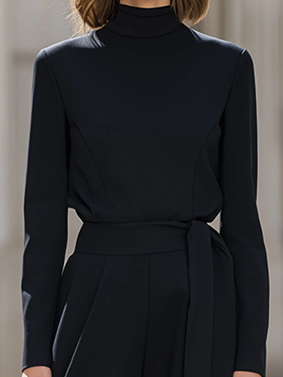 Mock-Neck Top & Wide-Leg Tie-Waist Trousers Two-Piece Set sold by Mooyius product image thumbnail 5