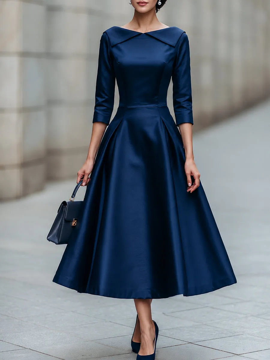 Folded Collar A-Line Midi Dress sold by Mooyius