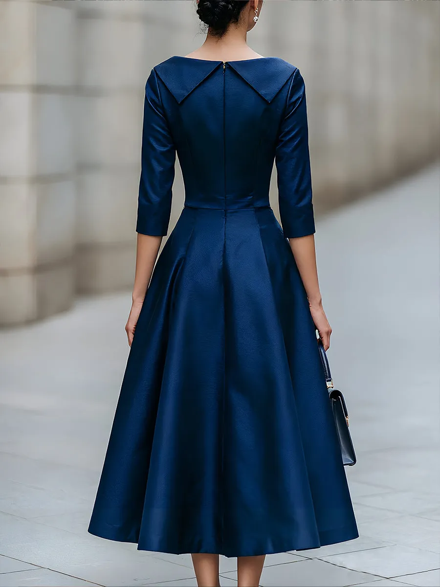 Folded Collar A-Line Midi Dress sold by Mooyius product image thumbnail 4