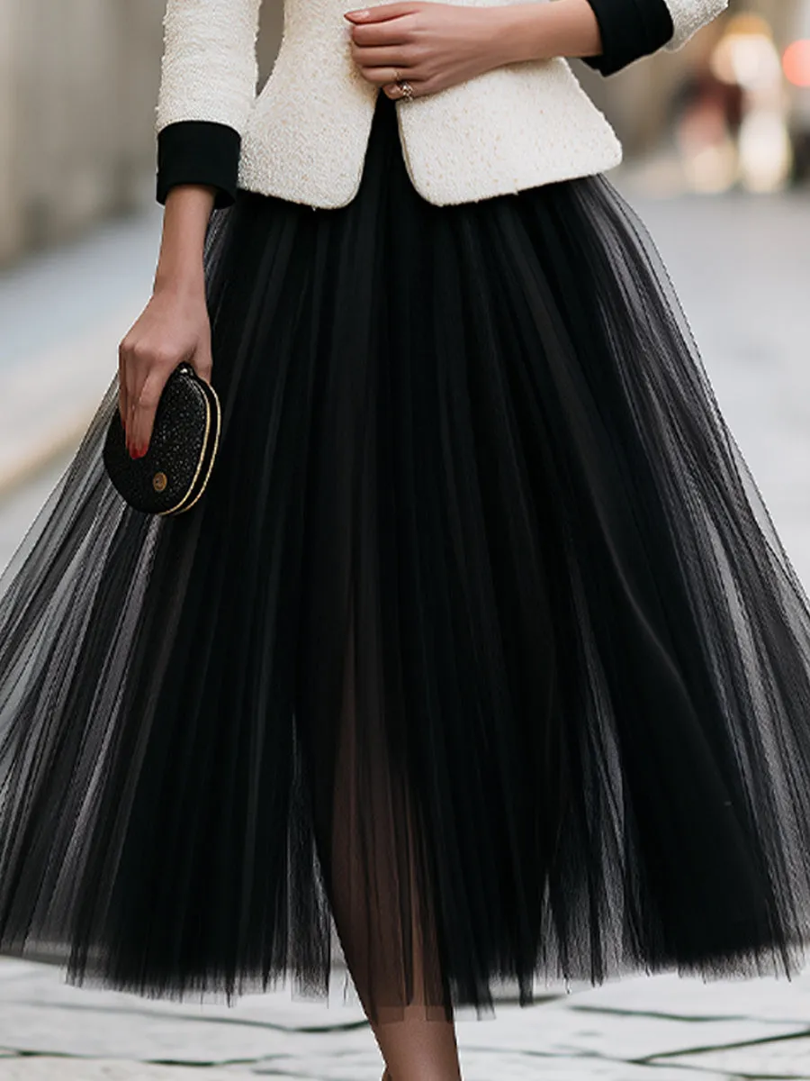 Contrast-Trim Blazer And Sheer Full Midi Skirt Set sold by Mooyius product image thumbnail 4