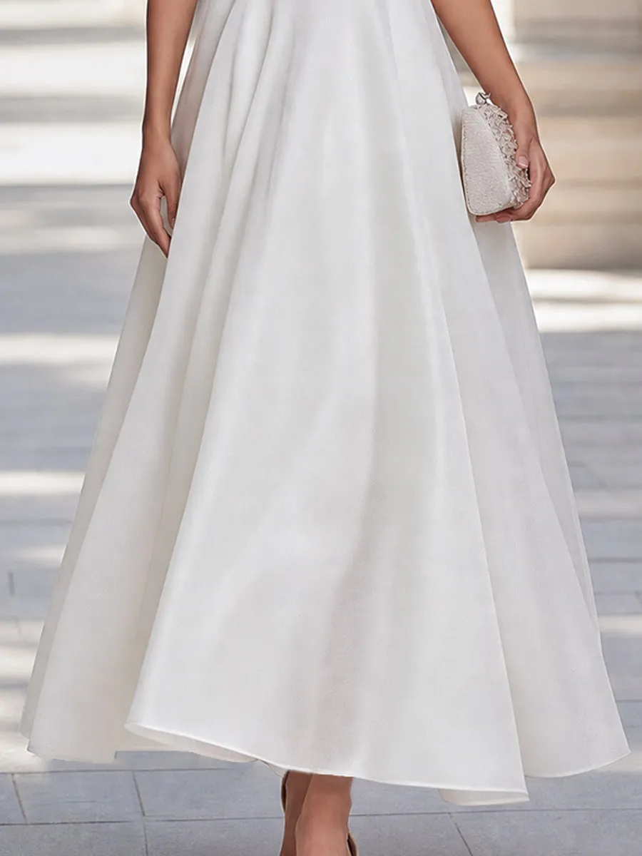 White Puff Sleeve Square Neck A-Line Midi Dress sold by Mooyius product image thumbnail 4