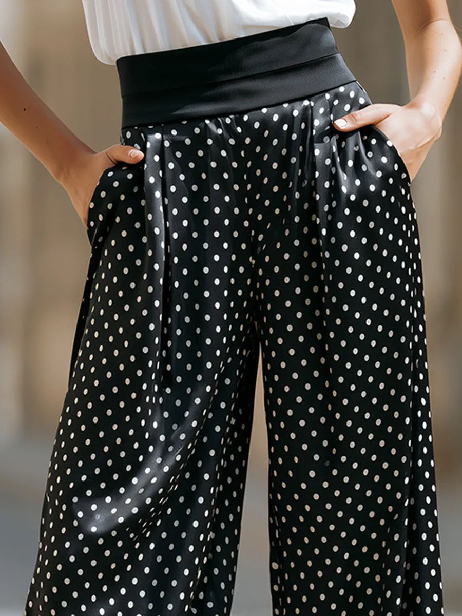 Elegant Polka Dot Satin Wide-Leg Pants sold by Mooyius product image thumbnail 2