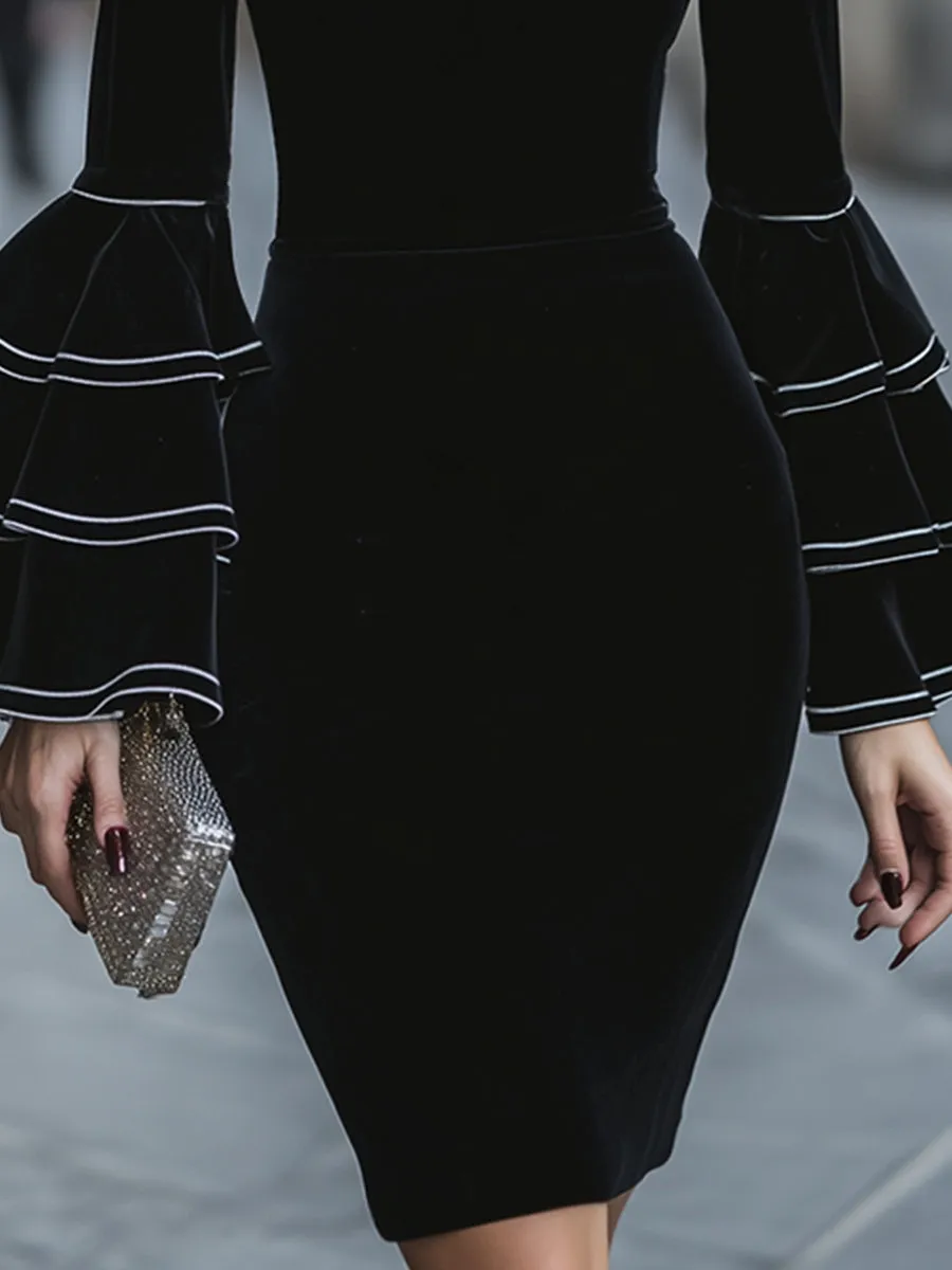 Sheer-Yoke Ruffle-Sleeve Bodycon Midi Dress sold by Mooyius product image thumbnail 4