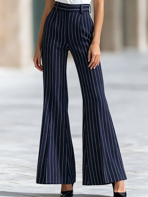 Pinstripe High-Waisted Flared Pants made by Mooyius