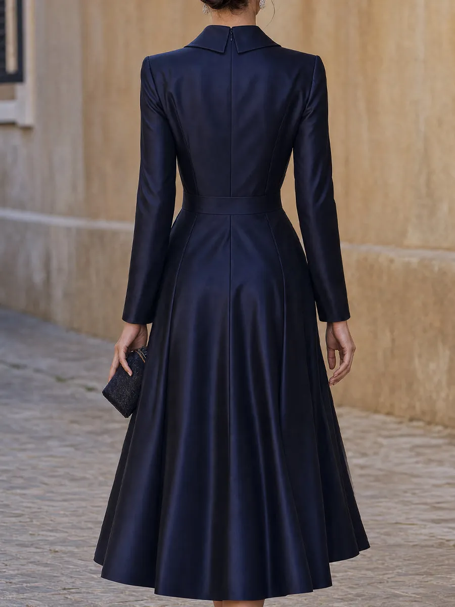 Satin Ruched Waist Crystal Button Midi Dress sold by Mooyius product image thumbnail 4
