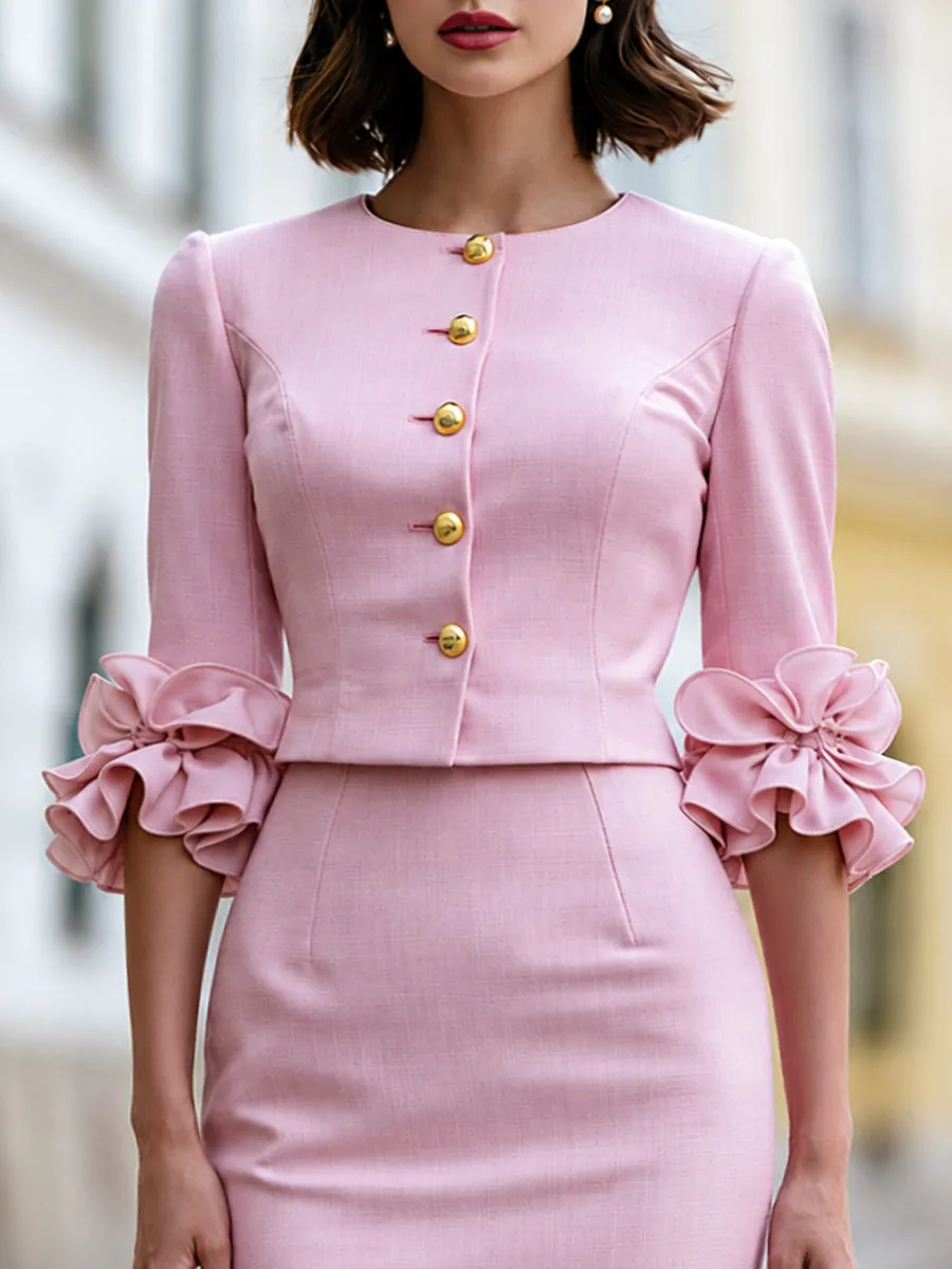 Elegant Ruffle Sleeve Blazer And Pencil Skirt Set sold by Mooyius product image thumbnail 2