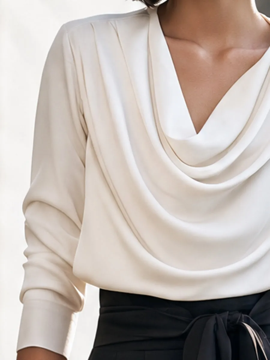 Draped Cowl-Neck Long-Sleeve Blouse sold by Mooyius product image thumbnail 4