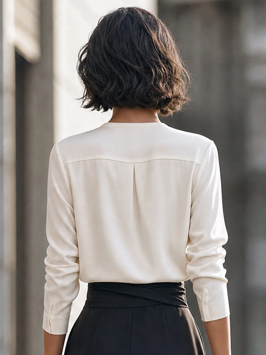 Draped Cowl-Neck Long-Sleeve Blouse sold by Mooyius product image thumbnail 5