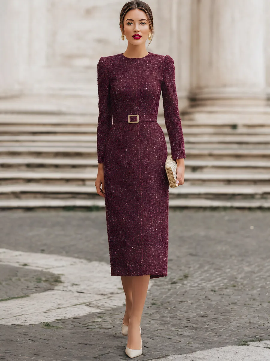 Sequin Tweed Long Sleeve Midi Dress sold by Mooyius product image thumbnail 2