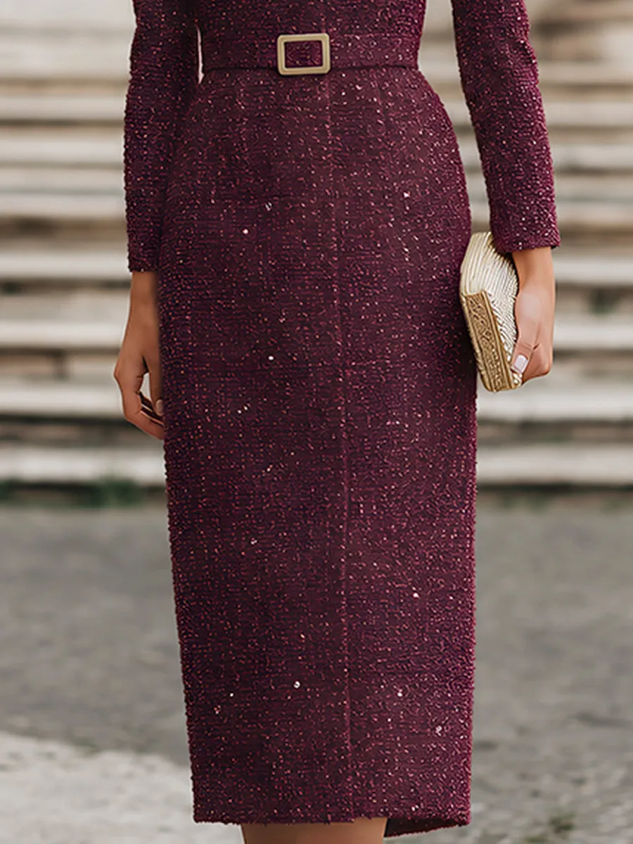 Sequin Tweed Long Sleeve Midi Dress sold by Mooyius product image thumbnail 4